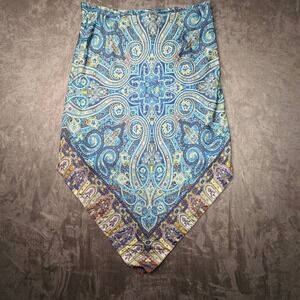GAP Womens Blue Paisley 100% Silk Handkerchief Hem Midi Skirt Size 16 Lined Boho